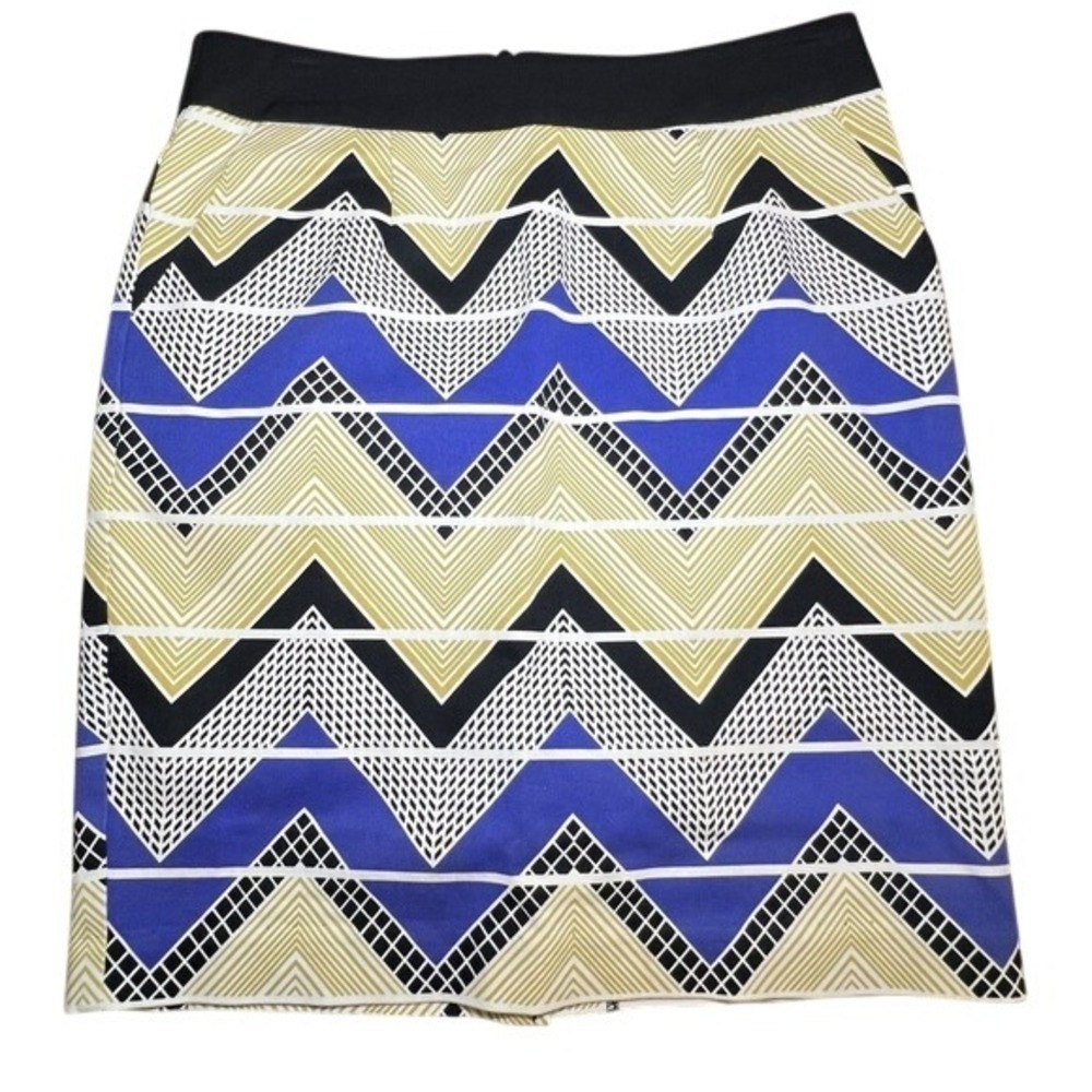 Trina Turk Blue Chevron Geometric Pencil Skirt Size 8 Stretchy Cotton